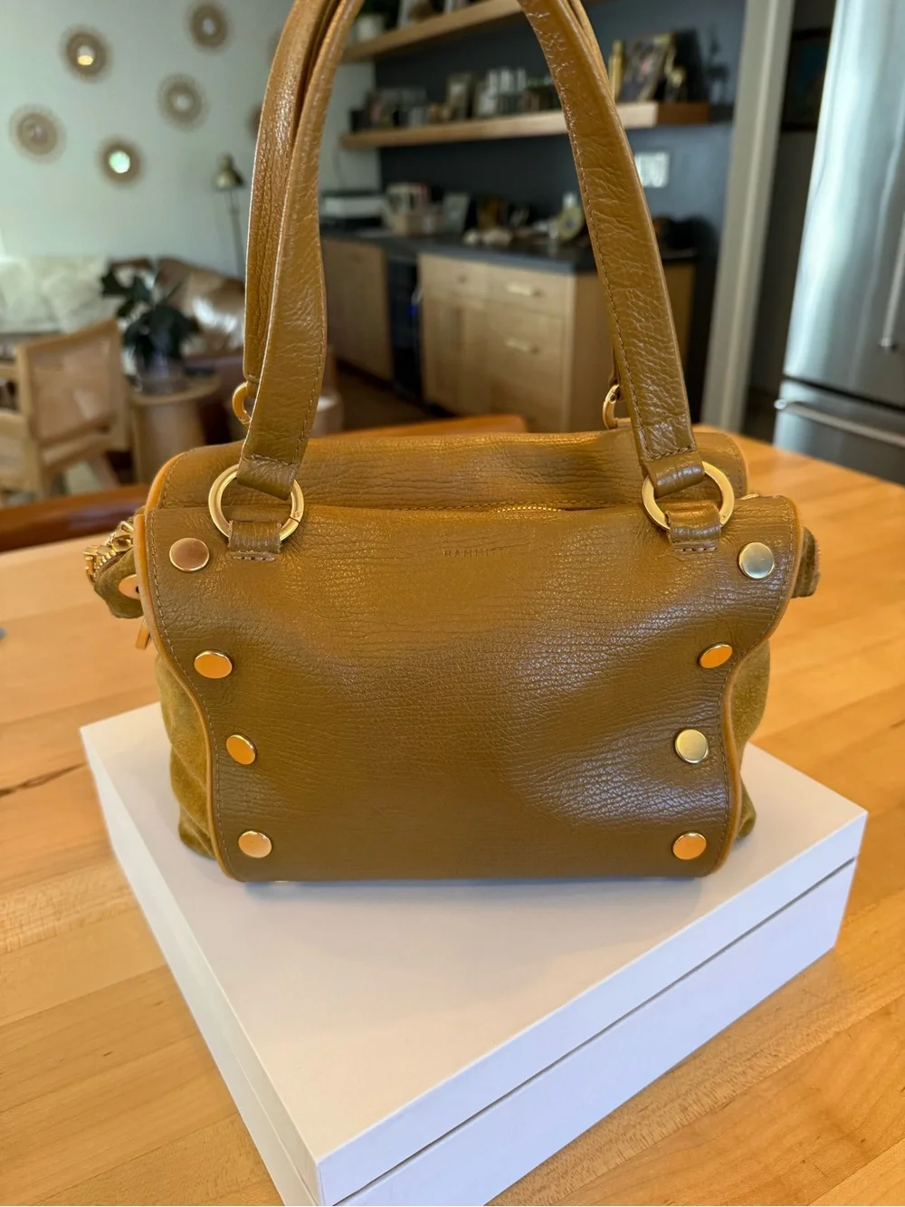 Hammitt Mahogany Pebble Leather Satchel with Gold Hardware
